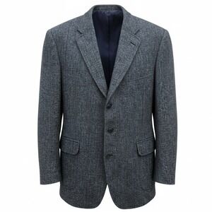 Jos A Bank Harris Tweed Mens 46 Blue Grey Wool Blazer Sport Coat Handwoven
